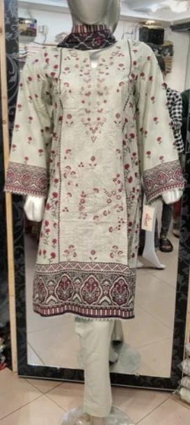 Bin Saeed Embroidered Lawn 3 PCs Suit