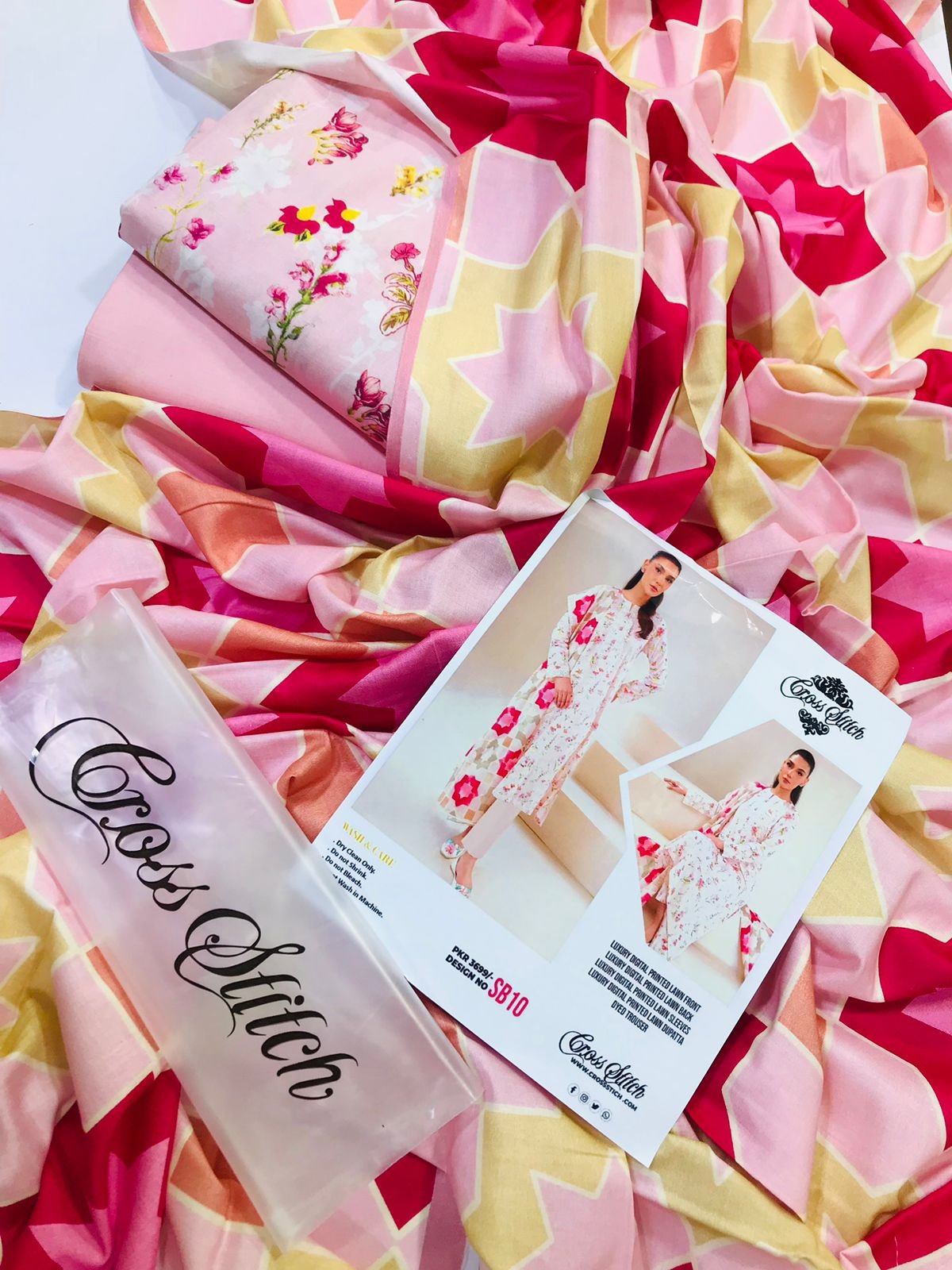 3 Piece Lawn with *CROSS STITCH* Stamp.