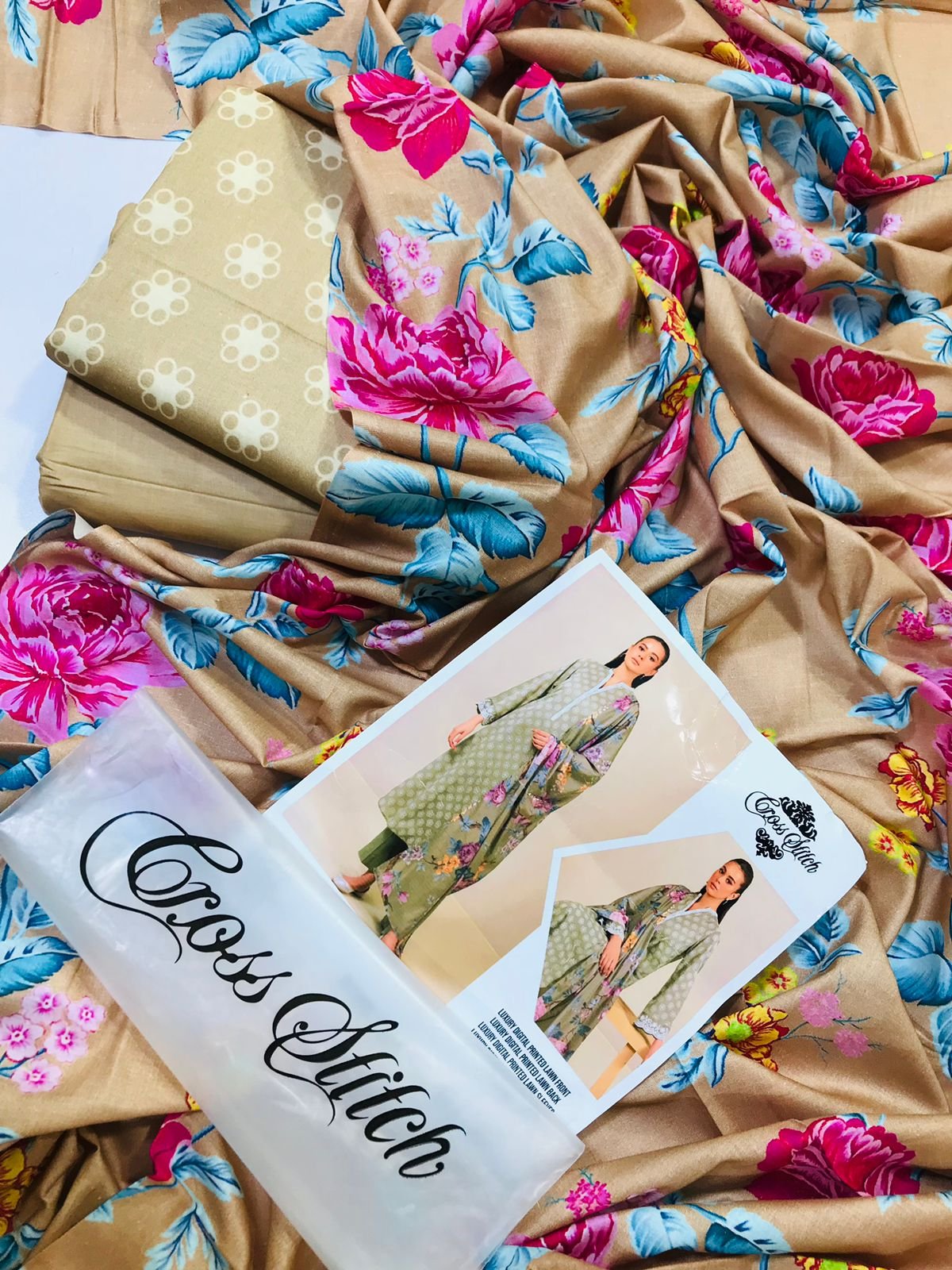 3 Piece Lawn with *CROSS STITCH* Stamp.