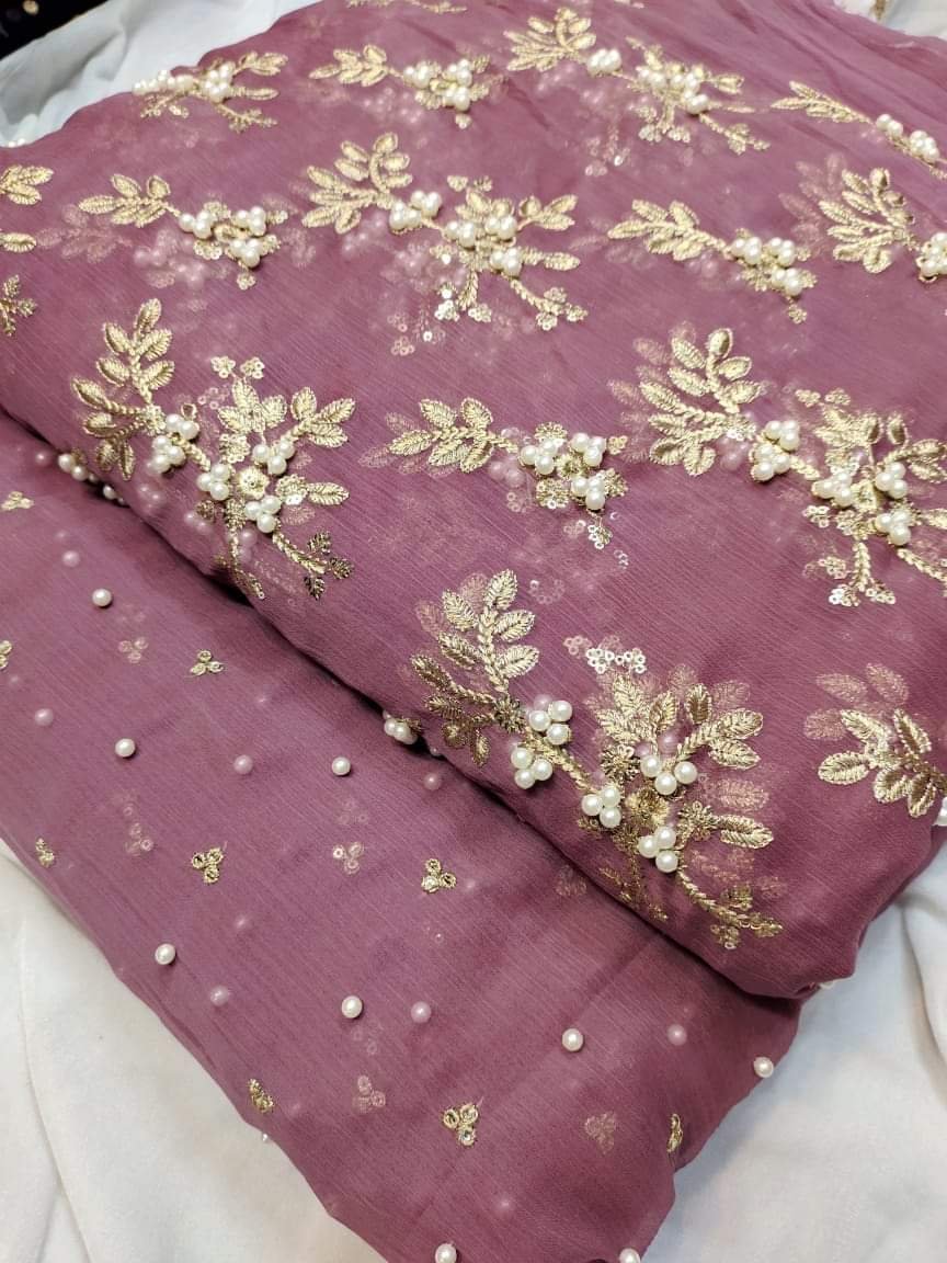 Pure soft shifoon Shirt dupatta Pearl Work