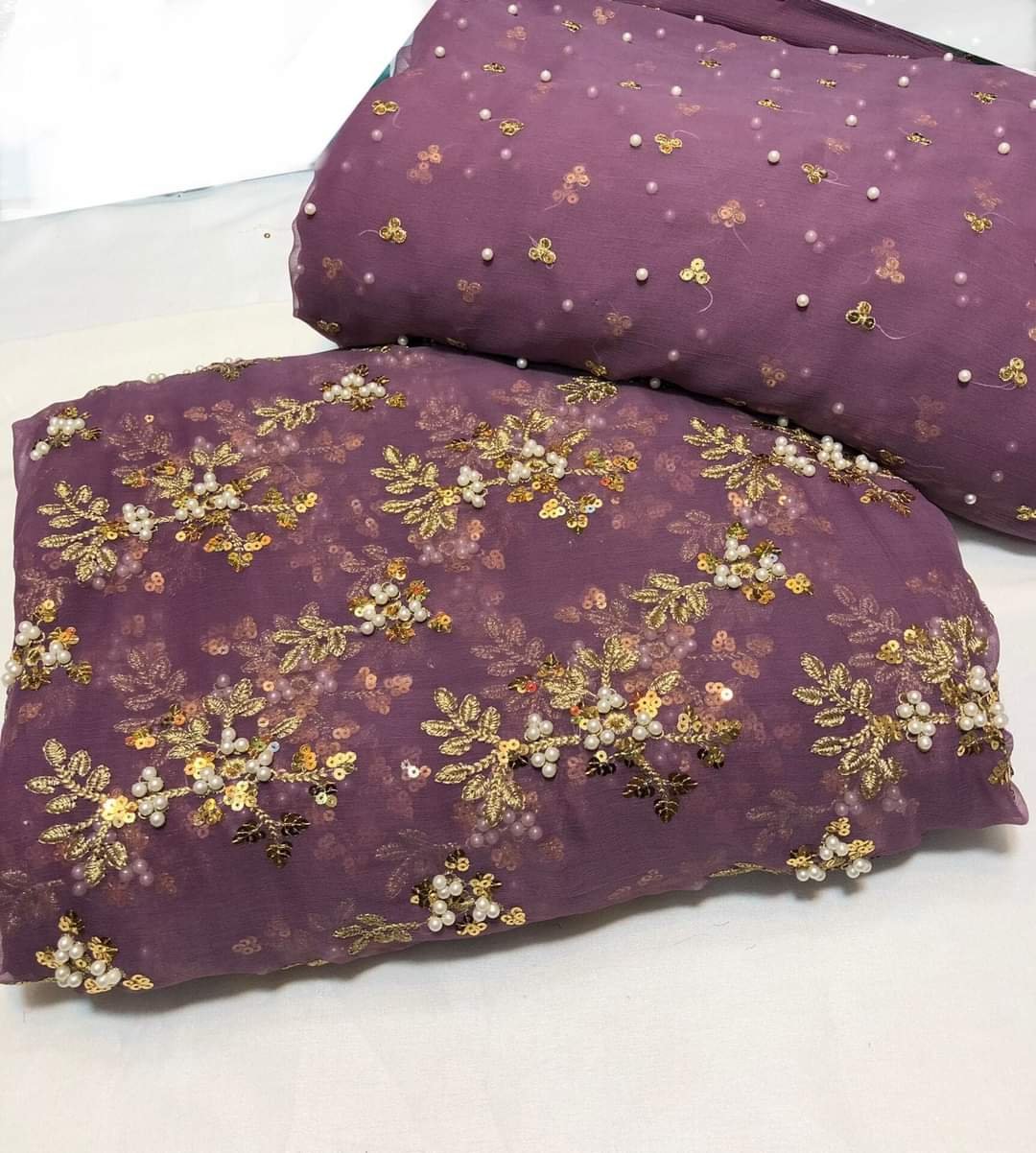 Pure soft shifoon Shirt dupatta Pearl Work