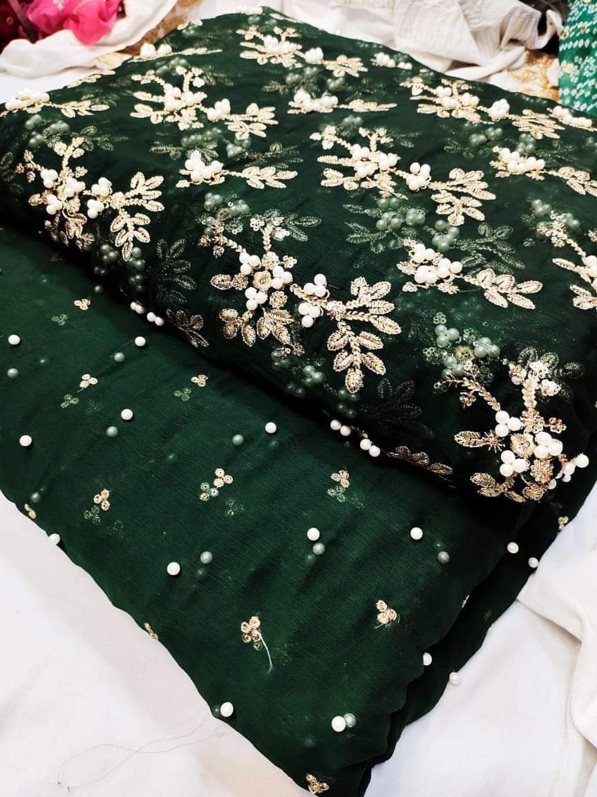 Pure soft shifoon Shirt dupatta Pearl Work