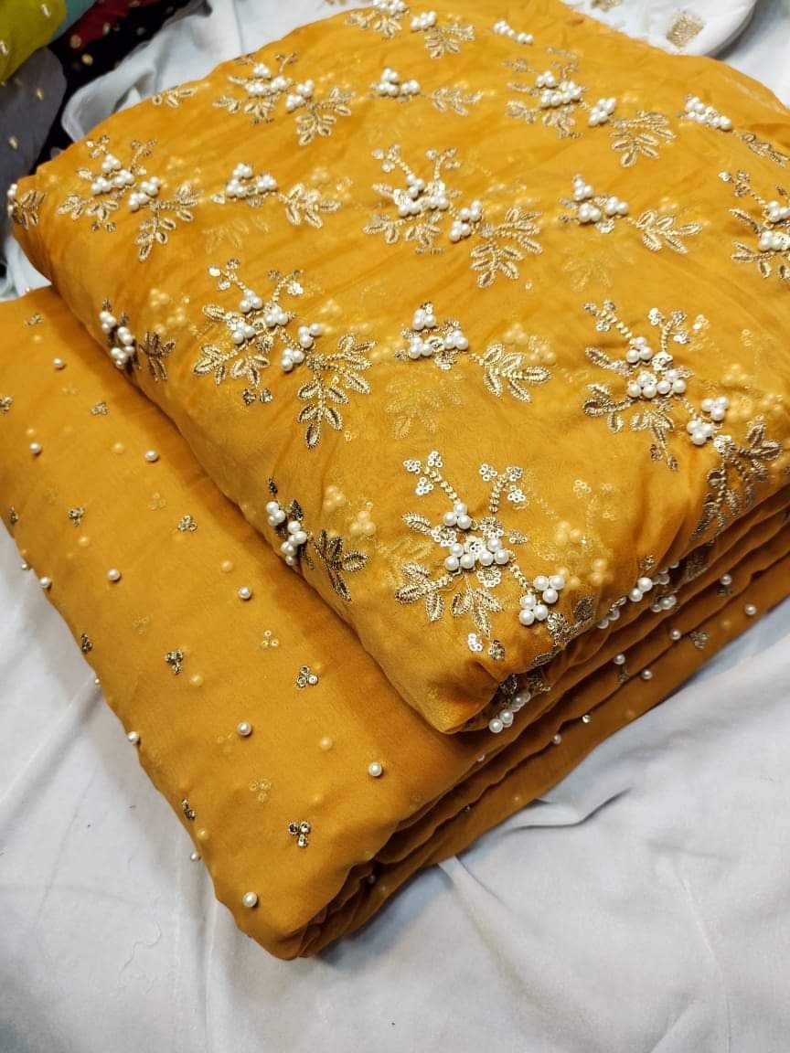 Pure soft shifoon Shirt dupatta Pearl Work