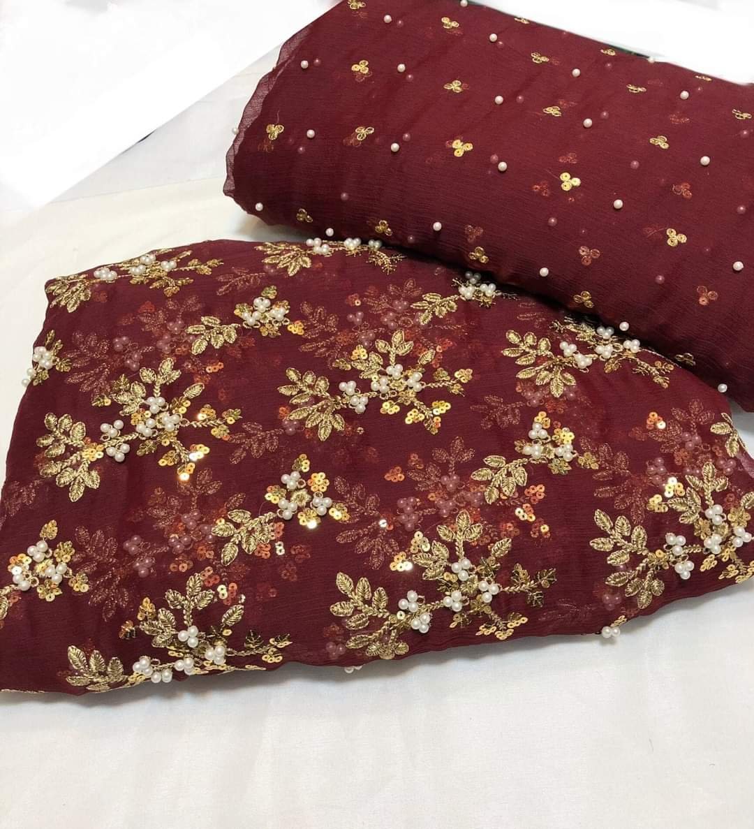 Pure soft shifoon Shirt dupatta Pearl Work