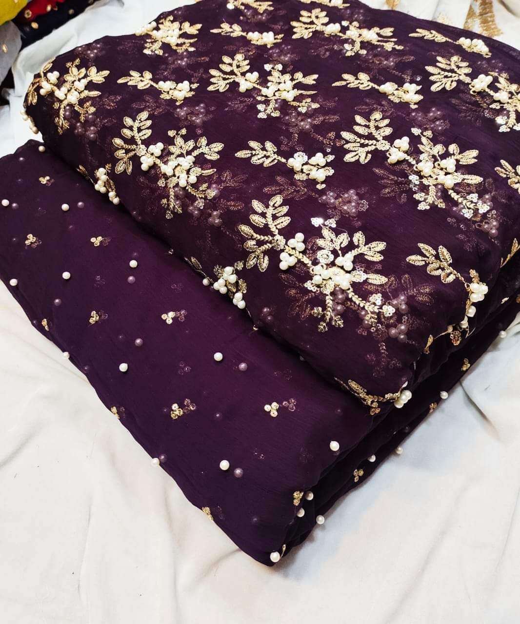 Pure soft shifoon Shirt dupatta Pearl Work