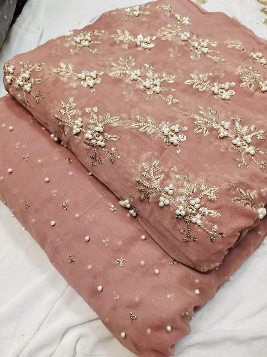 Pure soft shifoon Shirt dupatta Pearl Work